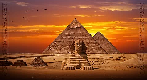 pngtree the sphinx and pyramids at sunset in majestic egyptian desert image 16881370